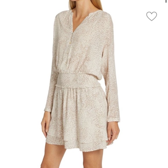 Rails Tan & Cream Jasmine Smocked Long Sleeve Dress in Snakeskin - Picture 1 of 16